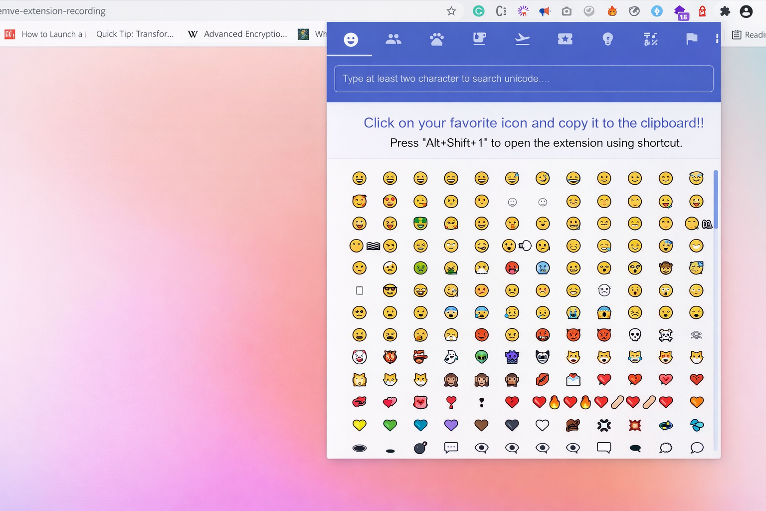 Unicode Emoji Chrome Extension